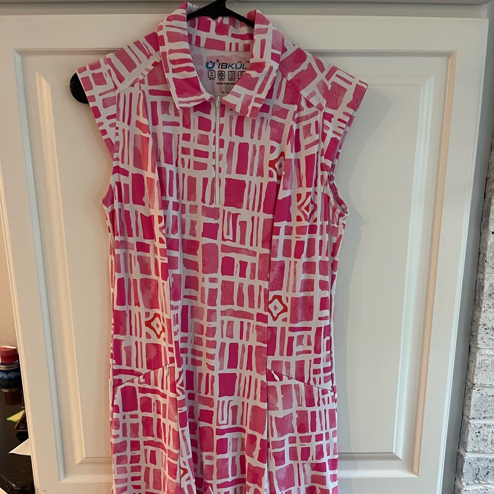 Ibkul Pink Geometric Sleeveless Dress, Small